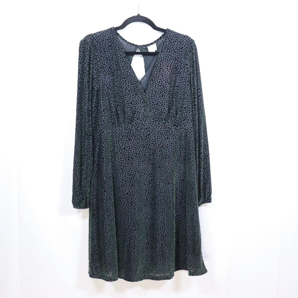 A New Day Velvet Polka Dot Dress L Green Womens Whimsigoth Party